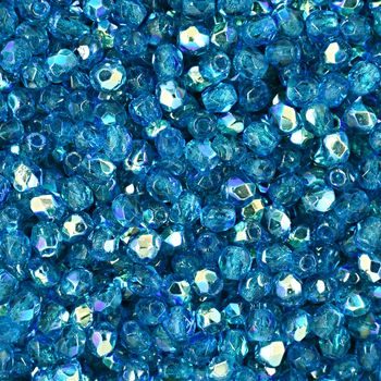 Glass fire polished beads 3mm Capri Blue AB