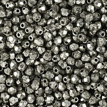 Glass fire polished beads 3mm Coated Metallic Antique Platinum