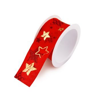 Taffeta gift ribbon red with stars 40mm/2m
