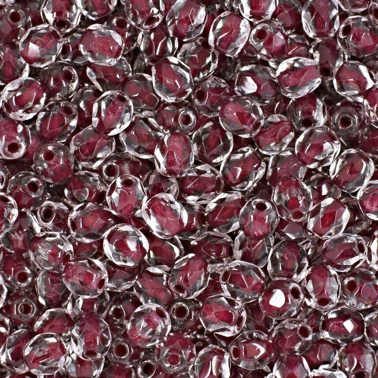 Glass fire polished beads 4mm Crystal Burgundy Lined