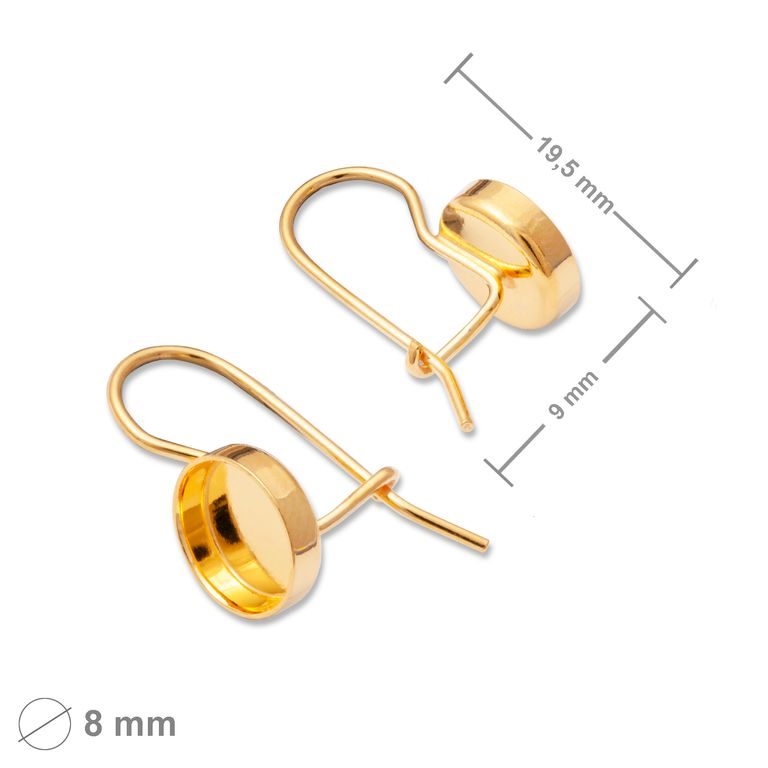 Silver earwire hooks with settings 8mm gold-plated No.1238