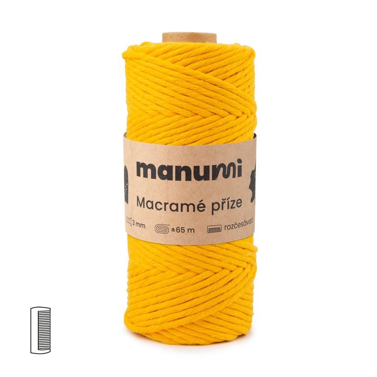 Manumi Macramé příze stáčená 3mm tmavě žlutá