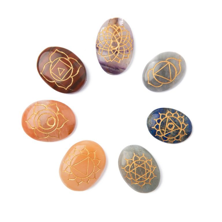 Čakrové kamene so symbolmi oválne sada 7ks