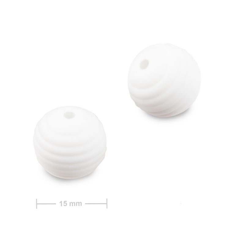 Silicone round beads with ridges 15mm Snow White