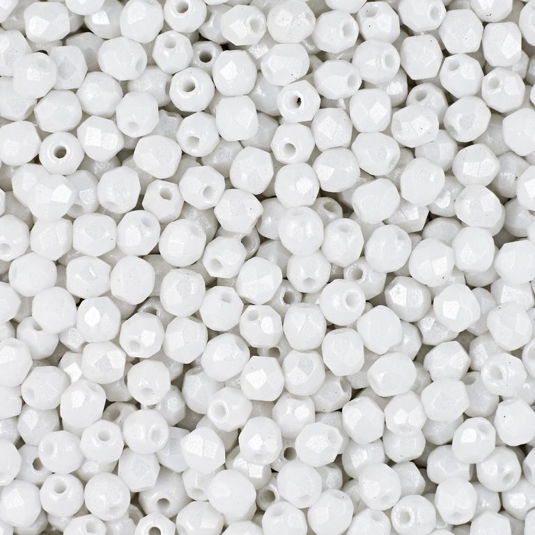 Glass fire polished beads 3mm Pearl Shine White