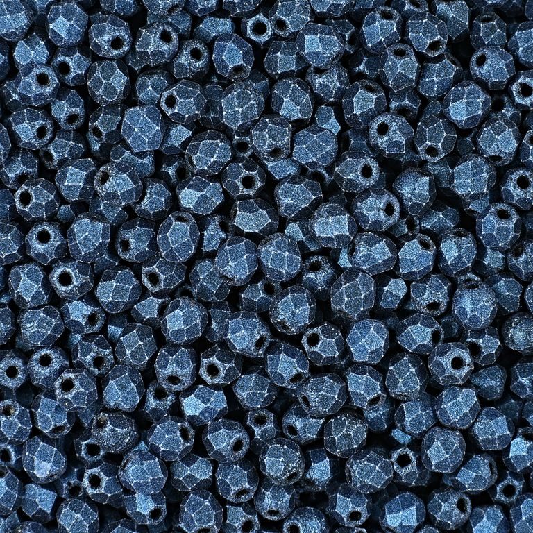 Glass fire polished beads 3mm Metallic Suede Blue