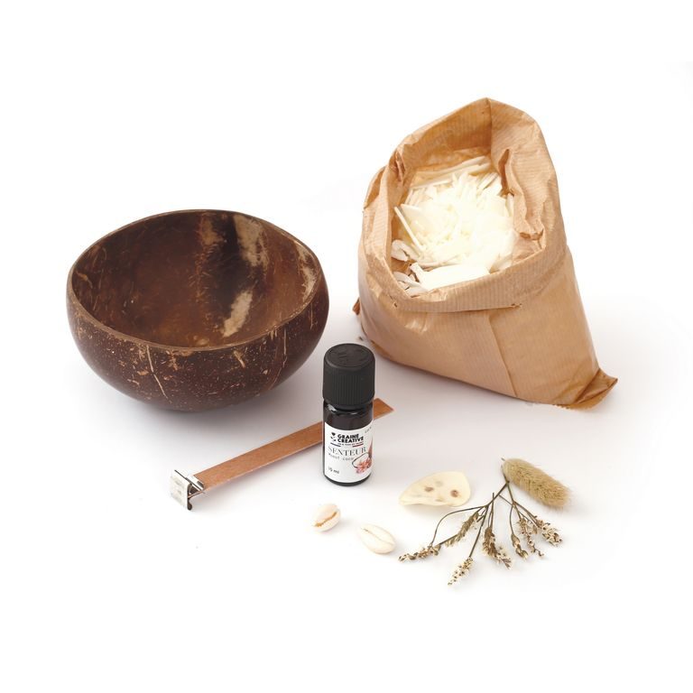 Creative kit for making a candle with a coconut