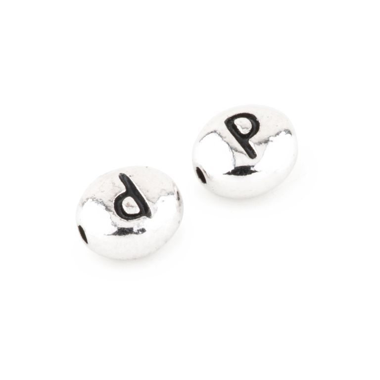TierraCast bead 7x6mm with letter P rhodium-plated
