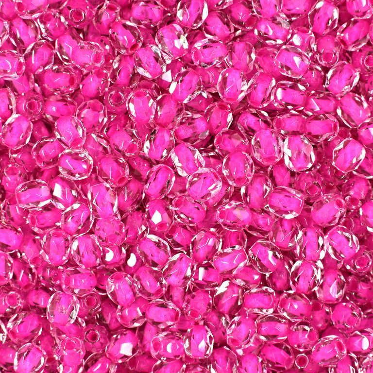 Glass fire polished beads 3mm Crystal Rose Lined
