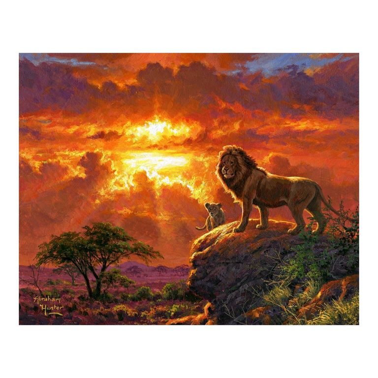 Painting by numbers lion at sunset