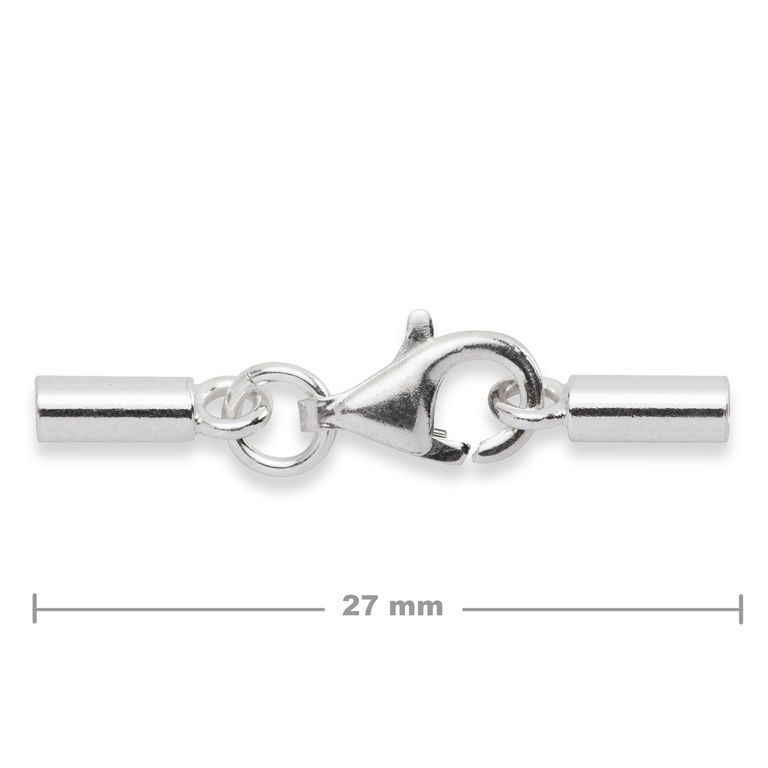 Sterling silver 925 round glue-on end caps 2mm with 9mm lobster clasp No.547
