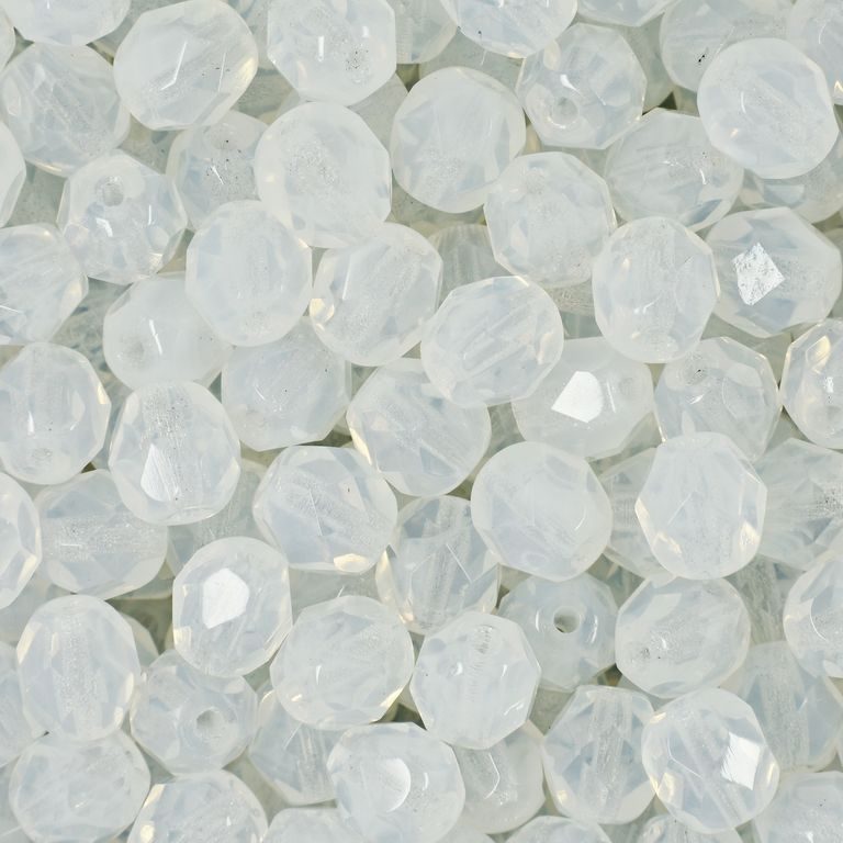 Glass fire polished beads 6mm Milky White