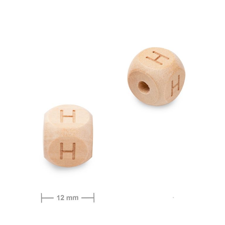 Wooden cube bead 12mm with letter H
