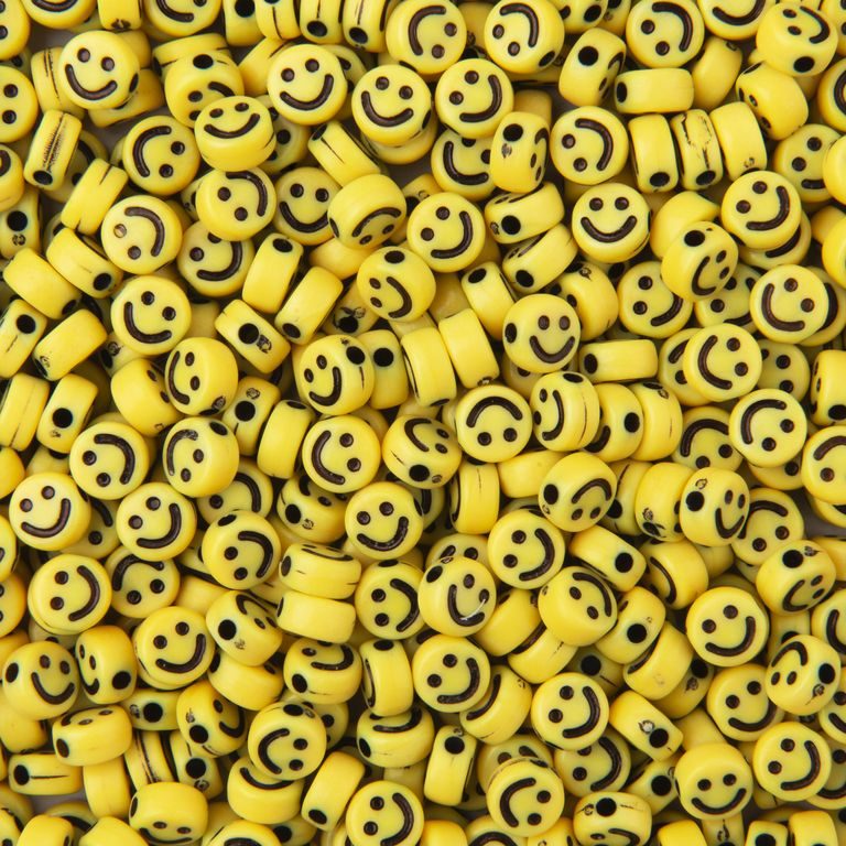Yellow plastic beads with Emojis