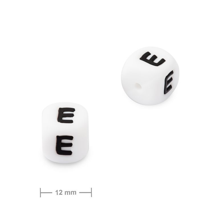 Silicone cube bead 12mm with letter E