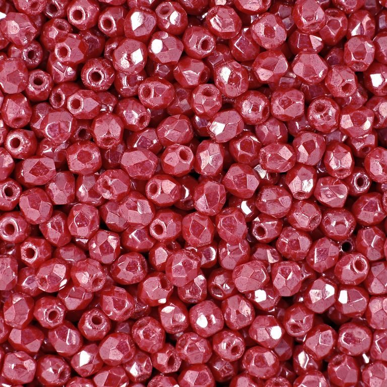 Glass fire polished beads 3mm Luster Opaque Light Red