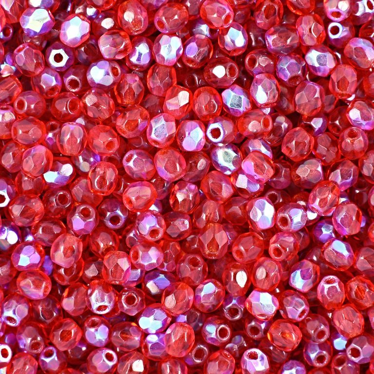 Glass fire polished beads 3mm Siam Ruby AB
