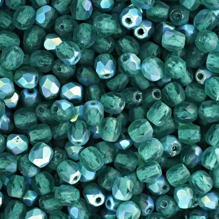 Glass fire polished beads 4mm Matte Emerald AB