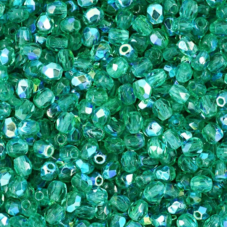 Glass fire polished beads 3mm Emerald AB