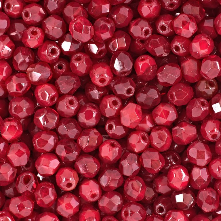 Glass fire polished beads 4mm Opal Red