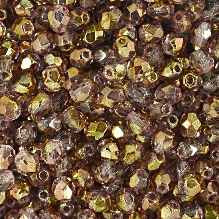 Manumi české broušené korálky 4mm Luster Golden Purple Crystal