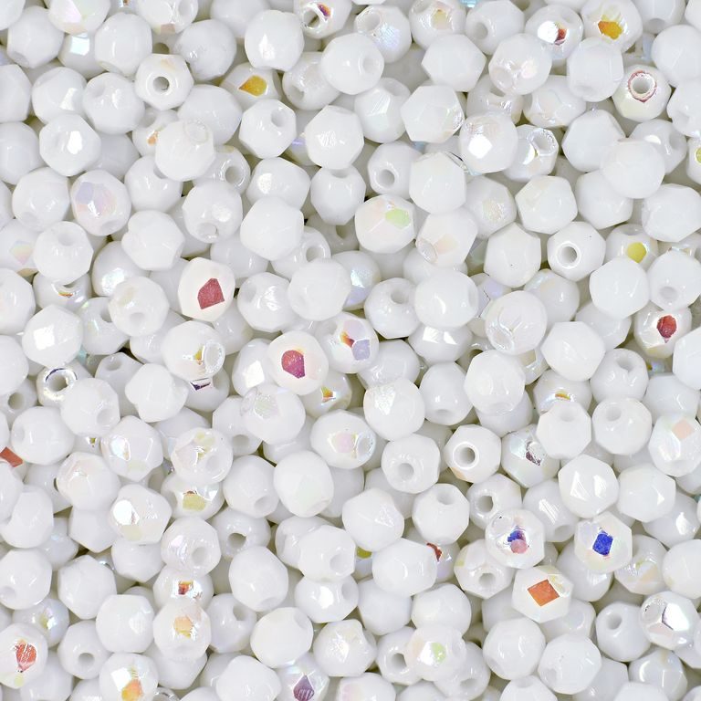 Glass fire polished beads 3mm Opaque White AB
