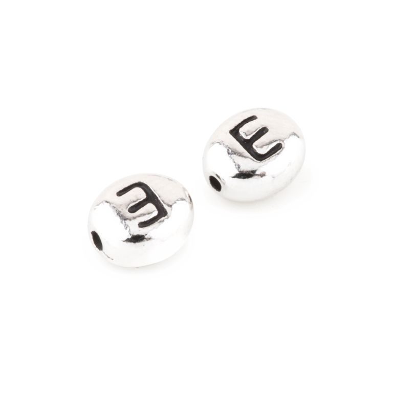TierraCast bead 7x6mm with letter E rhodium-plated