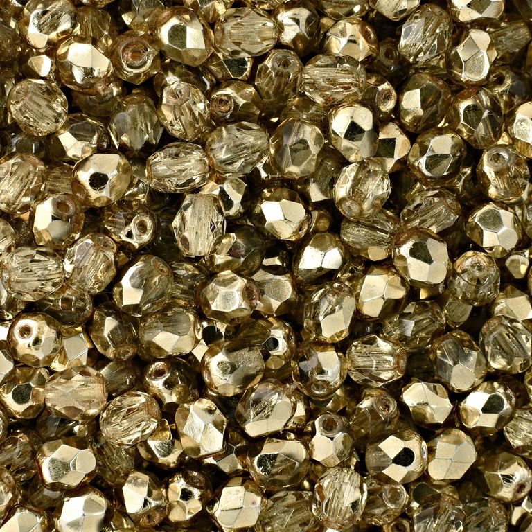 Glass fire polished beads 4mm Coated Crystal Gold Topaz