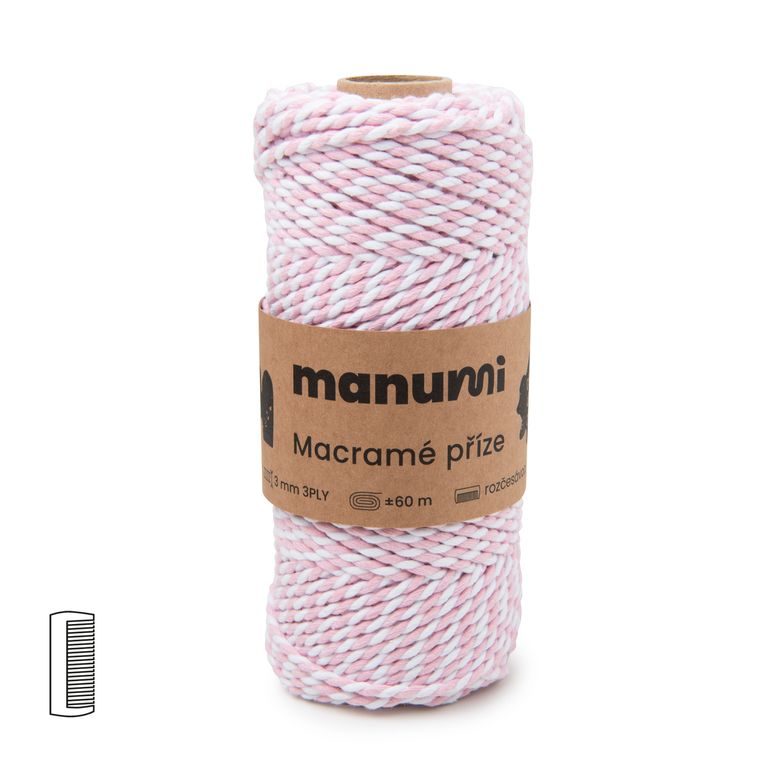 Manumi Macramé priadza stáčaná 2PLY 3mm ružovo-biela