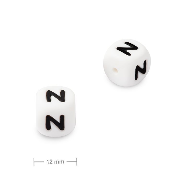 Silicone cube bead 12mm with letter N