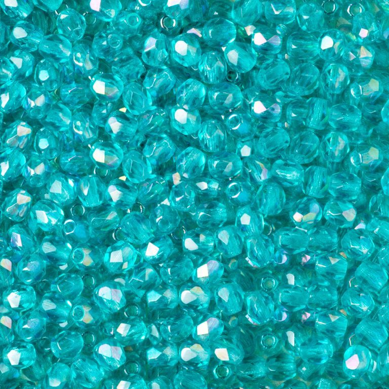 Glass fire polished beads 3mm Luster Rainbow Teal