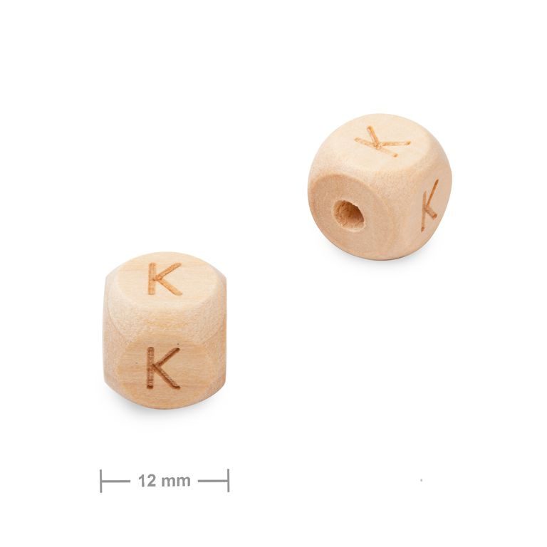 Wooden cube bead 12mm with letter K