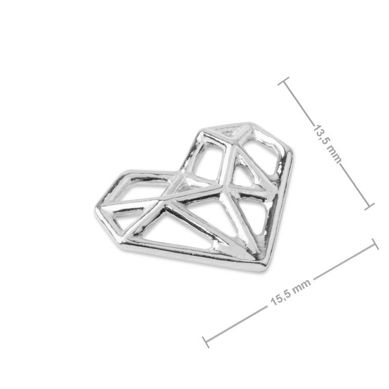 Stříbrný spojovací díl origami srdce