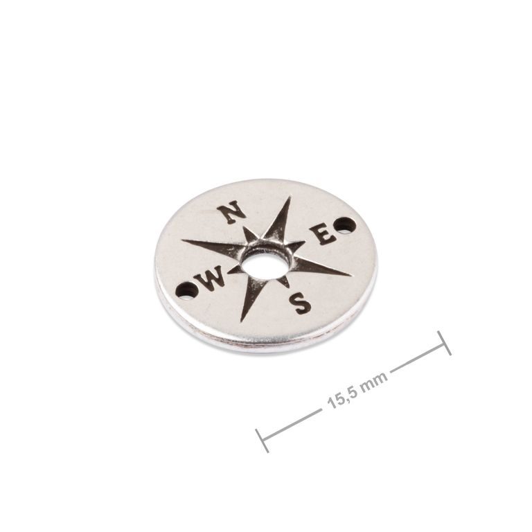 Manumi connector compass 15.5mm silver-plated