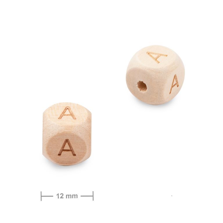 Wooden cube bead 12mm with letter A