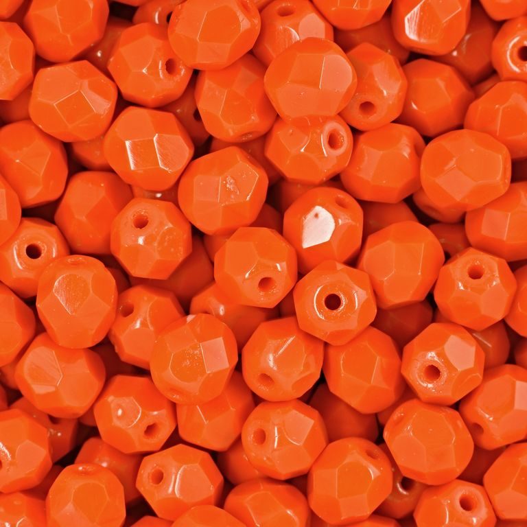 Glass fire polished beads 6mm Opaque Bright Orange