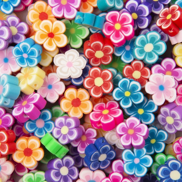 Colourful polymer beads flowers