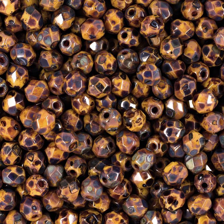 Glass fire polished beads 4mm Opaque Yellow Picasso