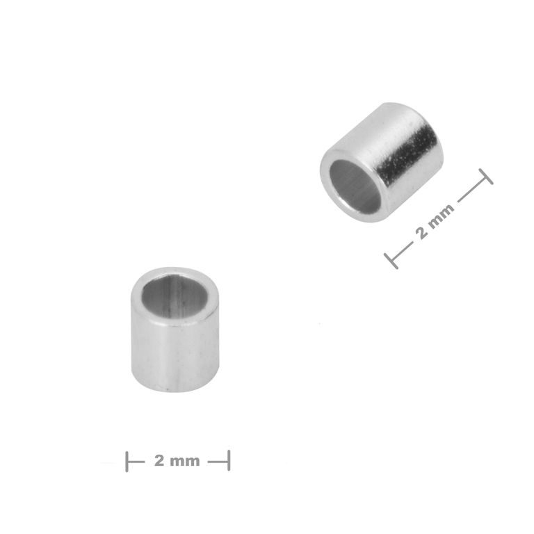 Stříbrný zamačkávací rokajl trubička 2 x 2 mm