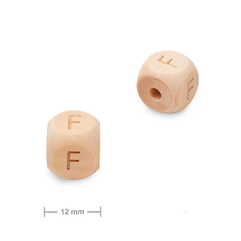 Wooden cube bead 12mm with letter F
