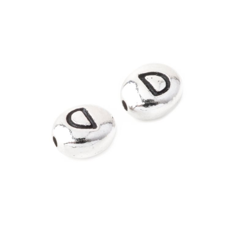 TierraCast bead 7x6mm with letter D rhodium-plated