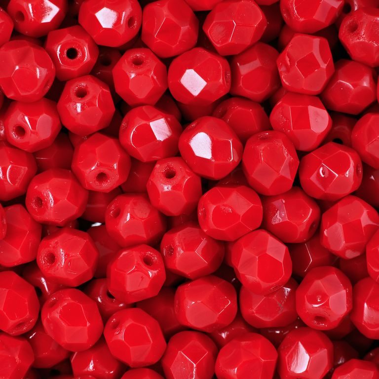 Glass fire polished beads 6mm Opaque Red