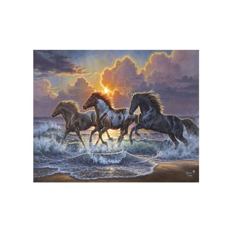 Painting by numbers horses on the shore