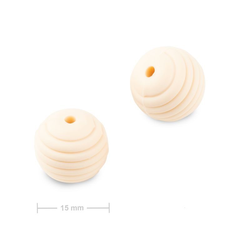 Silicone round beads with ridges 15mm Cream