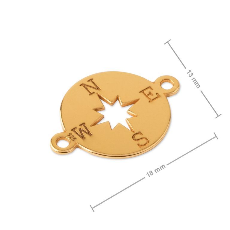 Stříbrný spojovací díl kompas 18 x 13 mm pozlacený 24K zlatem