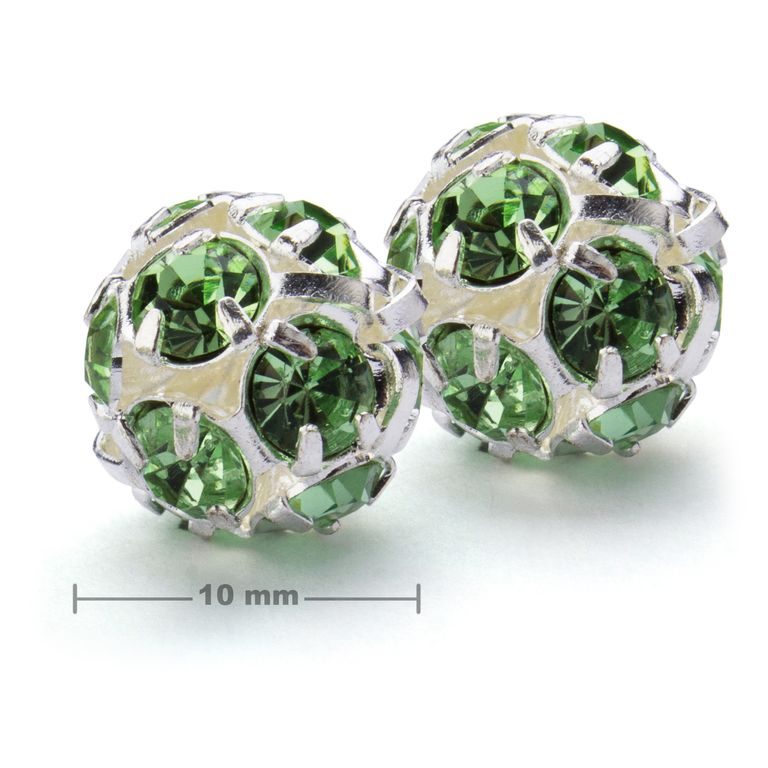 Rhinestone ball 10mm silver Peridot