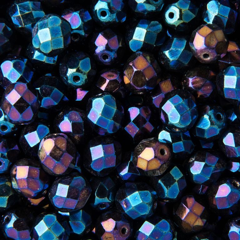 Glass fire polished beads 8mm Iris Blue