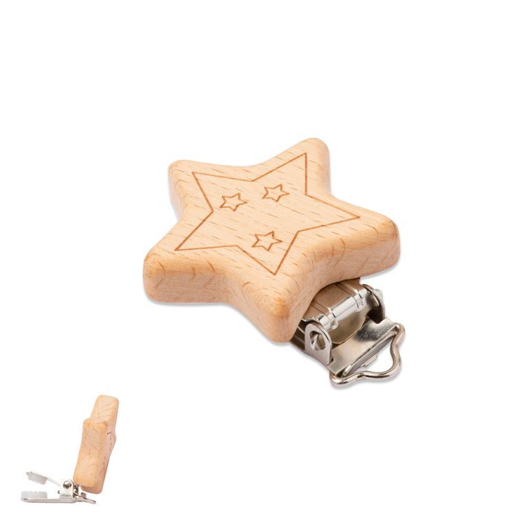 Wooden dummy clip 41x41x10mm star with metal buckle