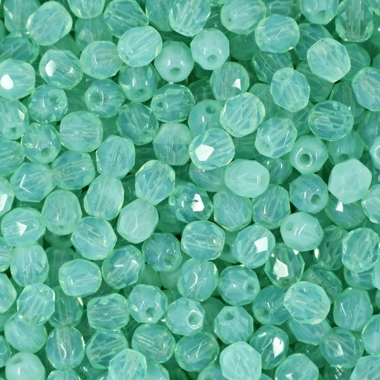 Glass fire polished beads 4mm Milky Aquamarine