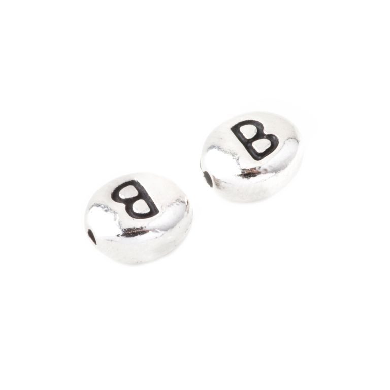 TierraCast bead 7x6mm with letter B rhodium-plated
